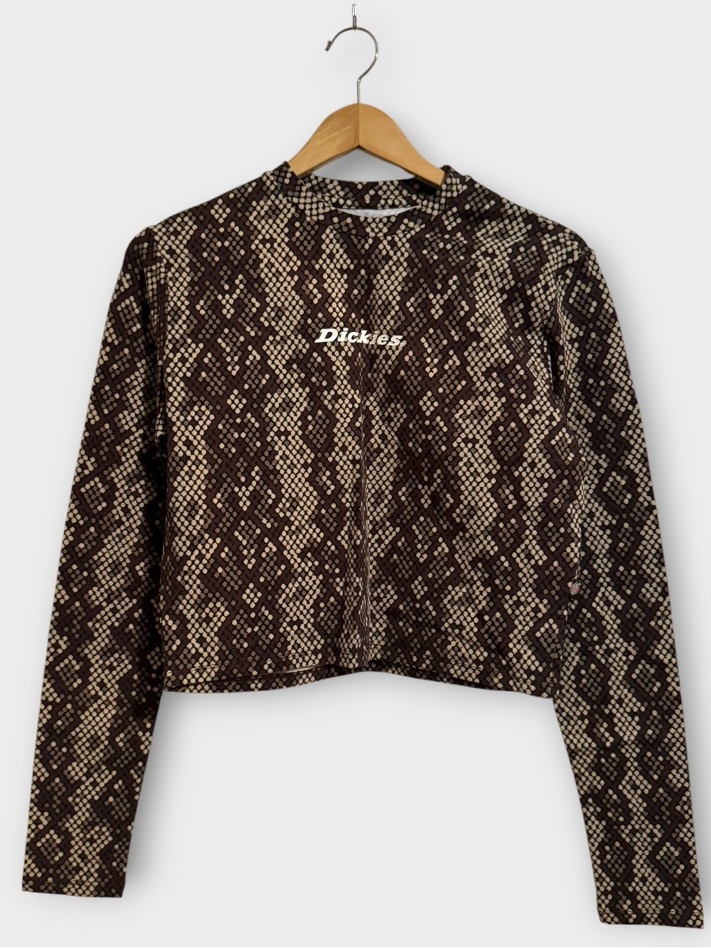 Dickies Snakeskin Print Cropped Long Sleeve Top XL Brown Y2K Streetwear
